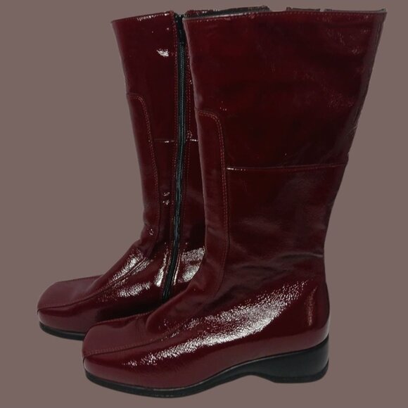 La Canadienne Patent Leather Waterproof  Square Toe Mid-Calf Boots Burgundy  8.5 - Picture 11 of 16